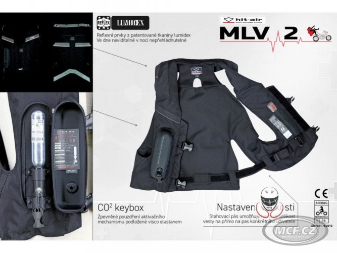 Airbagová motocyklová vesta HIT-AIR MLV 2 reflexní černo-lumidex