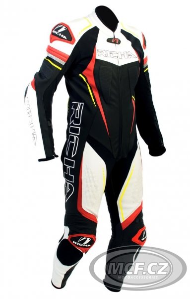 Moto kombinéza RICHA FRANCORCHAMPS jednodílná červená/fluo žlutá - nadměrná velikost