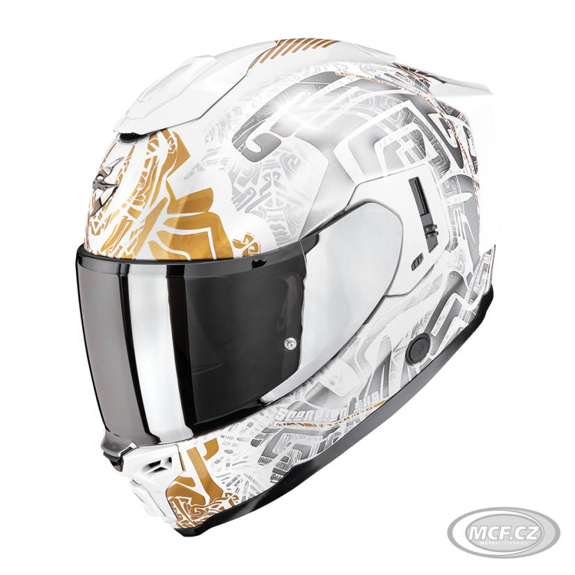 Moto přilba SCORPION EXO-1500 AIR APUS perleťově bílo/šedo/zlatá
