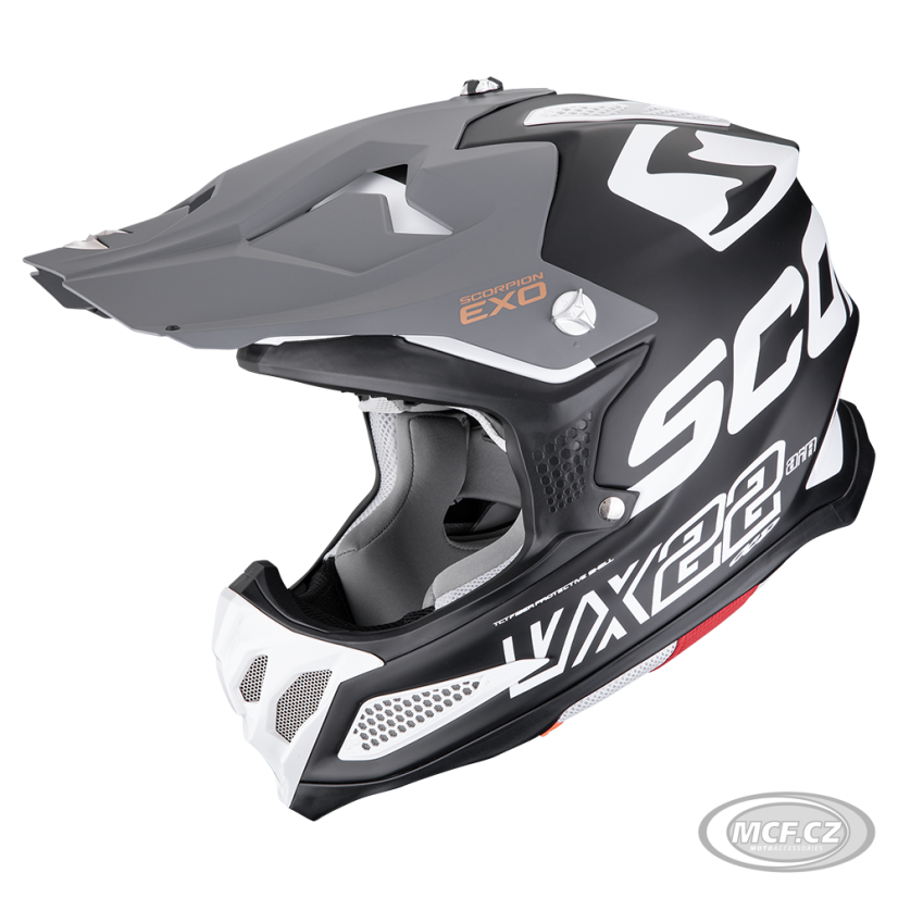 Moto přilba SCORPION VX-22 AIR UPDOWN matná černo/bílo/šedá