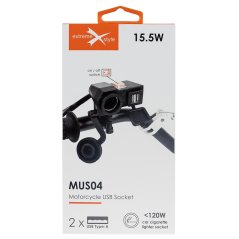 Zásuvka zapalovače na motocykl s USB výstupy MUS04