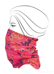 Multifunkční šátek DEDRA fuchsiový s barevnými ornamenty