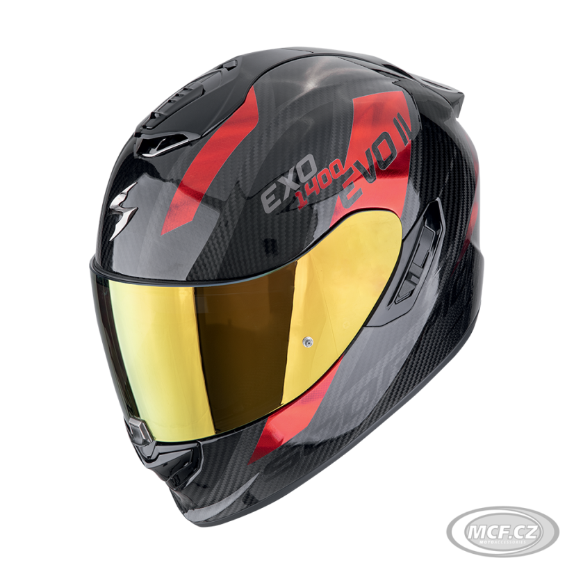 Moto přilba SCORPION EXO-1400 EVO II CARBON AIR PLATTED černo/červená