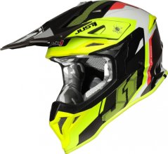 Moto přilba JUST1 J39 REACTOR matná neonově žluto/červeno/titanová + 2 ks brýle ARNETTE zdarma