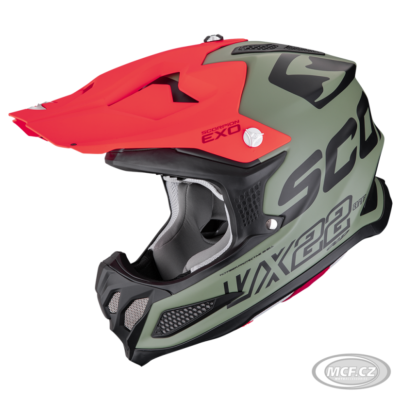 Moto přilba SCORPION VX-22 AIR UPDOWN matná zeleno/černo/červená