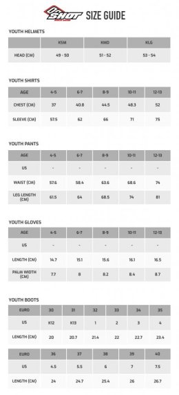 Tabulka dětských velikostí SHOT