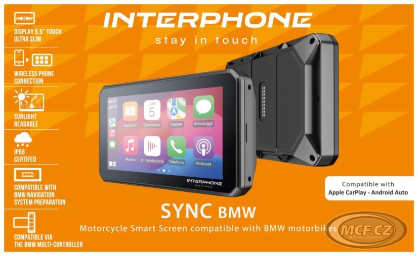 Interphone displej RIDESYNC BWM - Apple CarPlay a Android Auto pro motocykly