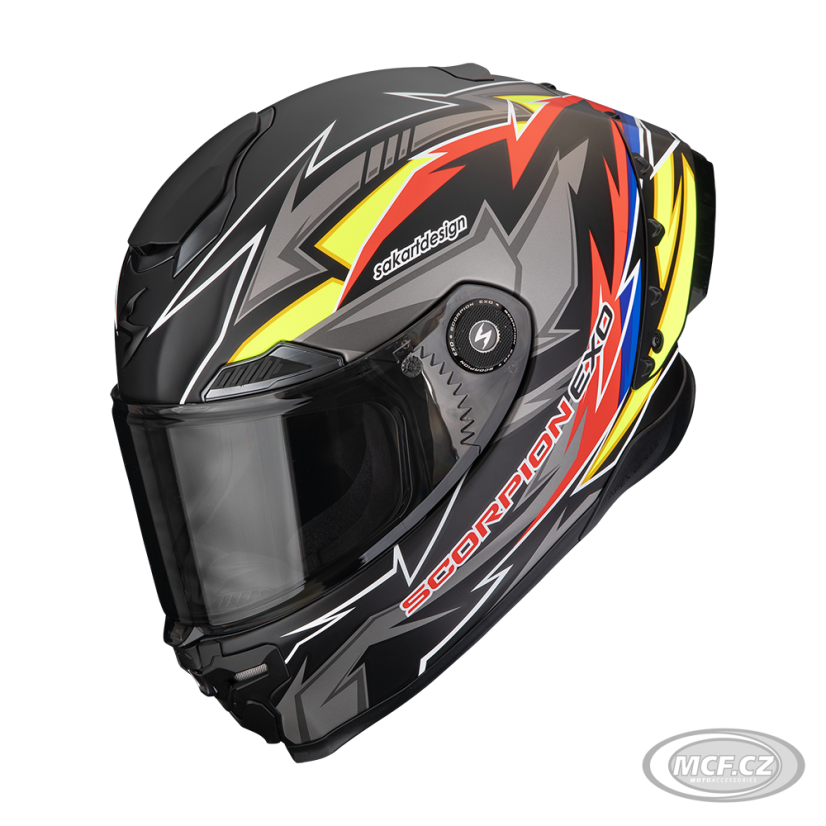 Moto přilba SCORPION EXO-RACE AIR MOVE ON FIM2 matná černo/červeno/žlutá