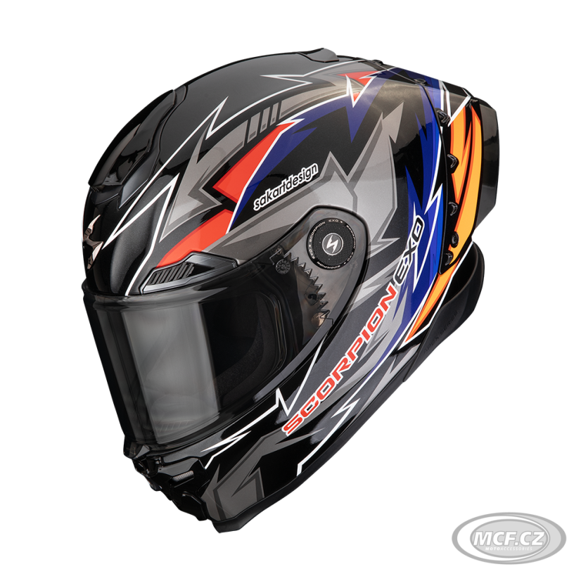 Moto přilba SCORPION EXO-RACE AIR MOVE ON FIM2 černo/modro/oranžová