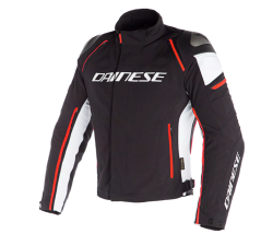 Motorcycle jacket DAINESE RACING 3 D-DRY black/white/fluo red