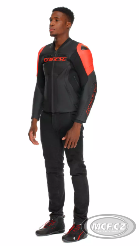 Moto bunda kožená DAINESE RACING 5 černo/fluo červená