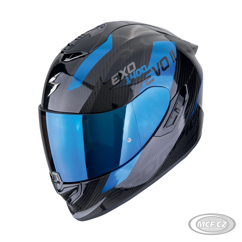 Moto přilba SCORPION EXO-1400 EVO II CARBON AIR PLATTED černo/modrá