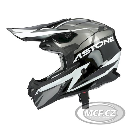 Moto přilba ASTONE MX800 RACERS šedo/bílá + 2 ks brýle ARNETTE zdarma