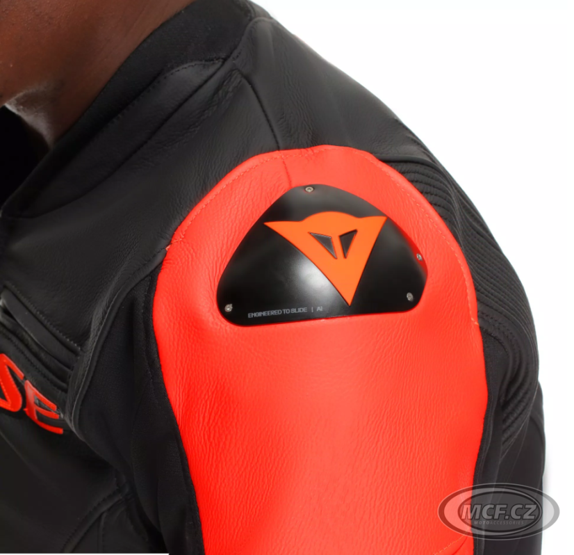 Moto bunda kožená DAINESE RACING 5 černo/fluo červená