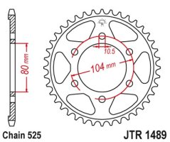 Řetězová rozeta Kawasaki JT JTR 1489-43 43 zubů, 525 stříbrná