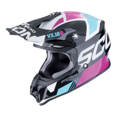 Motorcycle helmet SCORPION VX-16 EVO AIR ANALOG metal black/blue/pink