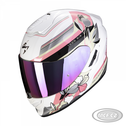 Moto přilba SCORPION EXO-1400 AIR GAIA perleťové bílo/růžovo/zelená