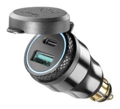 DIN adaptér INTERPHONE s 1xUSB a 1xUSB-C výstupem pro motocykly, černý