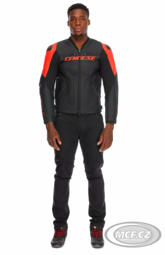 Moto bunda kožená DAINESE RACING 5 černo/fluo červená
