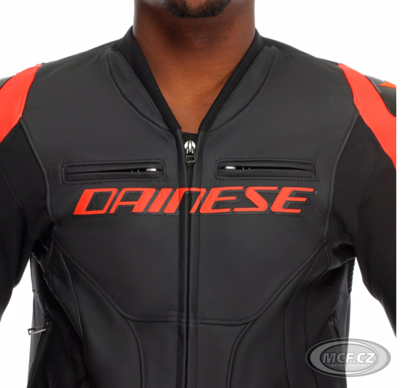 Moto bunda kožená DAINESE RACING 5 černo/fluo červená