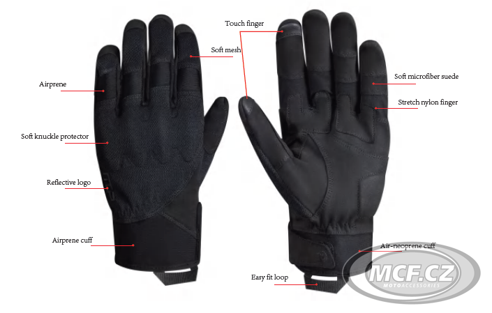 Moto rukavice MCP ERGO MOTH černé 1521