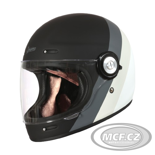 Retro helma na moto ORIGINE PRIMITIVE matná šedo/bílo/černá