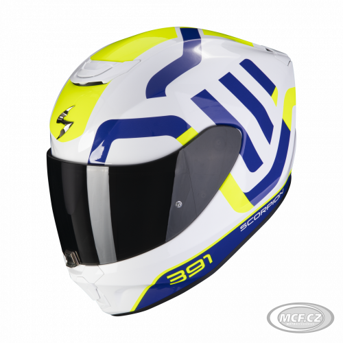 Moto přilba SCORPION EXO-391 AROK bílo/modro/neonově žlutá