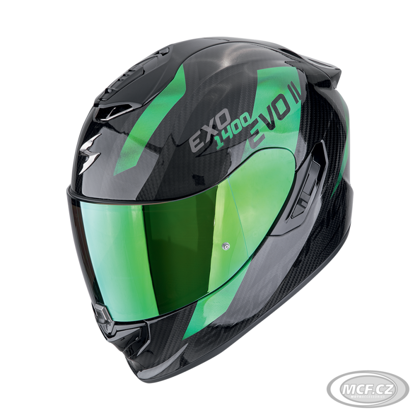 Moto přilba SCORPION EXO-1400 EVO II CARBON AIR PLATTED černo/zelená