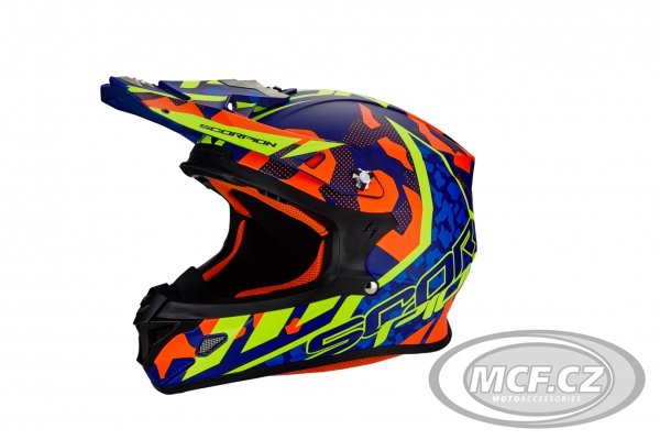 Moto přilba SCORPION VX-21 AIR FURIO modro/oranžovo/neonově žlutá