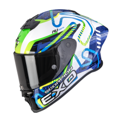 Motorcycle helmet SCORPION EXO-R1 EVO II AIR CORNERING white/blue/green