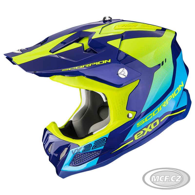 Moto přilba SCORPION VX-22 AIR ATTIS modro/fluo žlutá