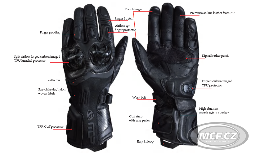 Moto rukavice MCP ERGO MOSQUITO LONG černé 1537