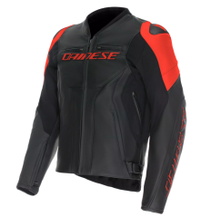 Motorcycle leather jacket DAINESE RACING 5 black/black/fluo red