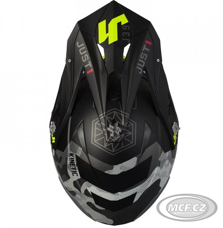 Kšilt JUST1 J39 KINETIC camo/fluo žluto/červeno/černý EXTRA SLEVA